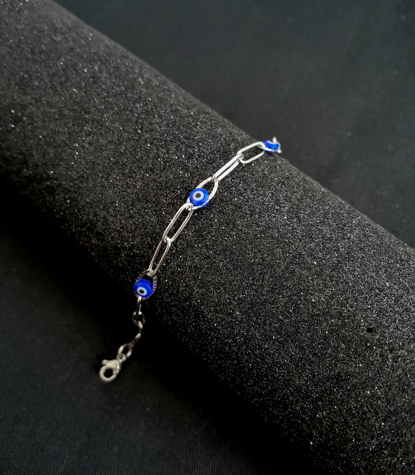 Pulseira olho grego com corrente elo largo fino de aço