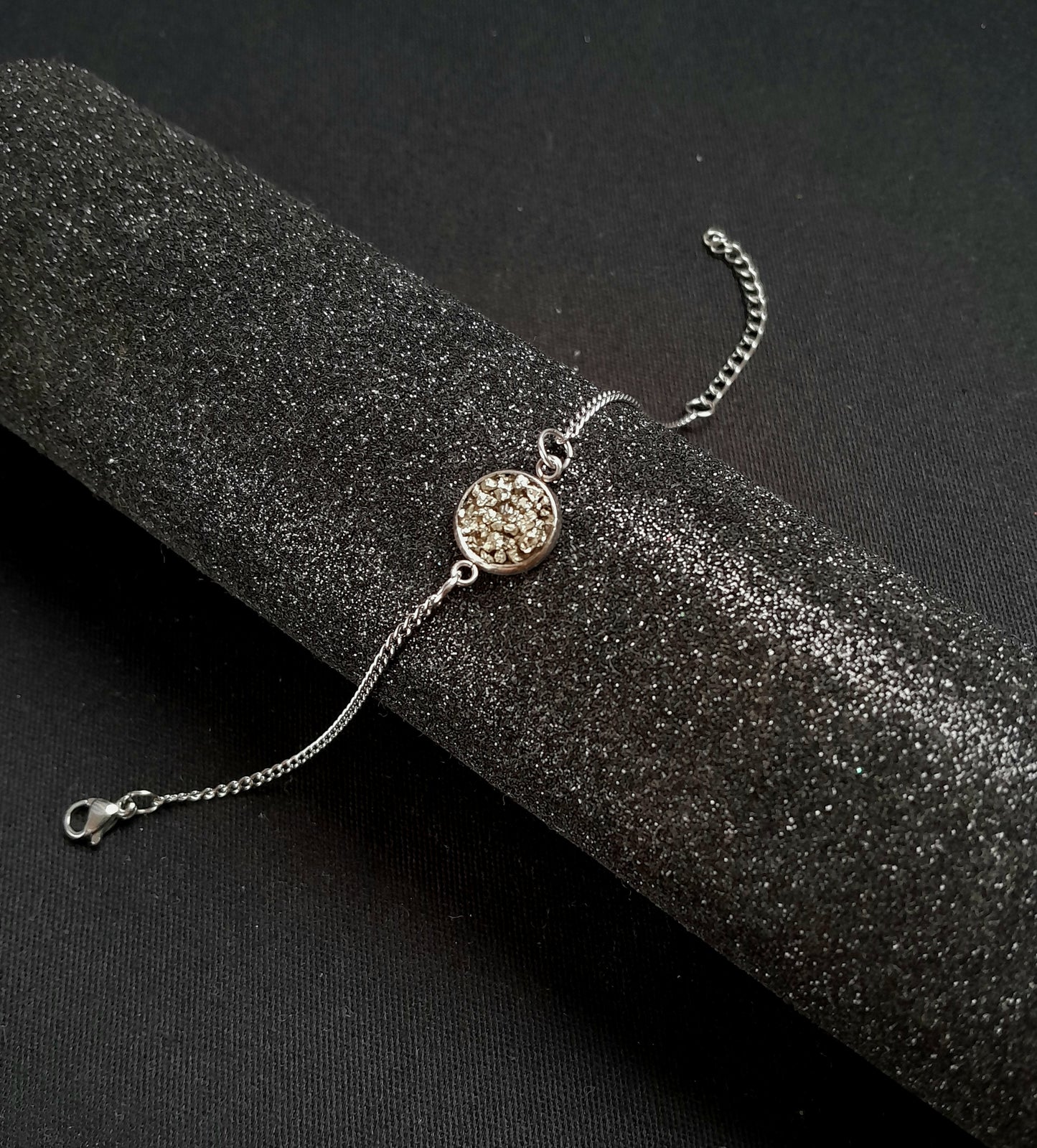 Pulseira pedra pirita toda aço