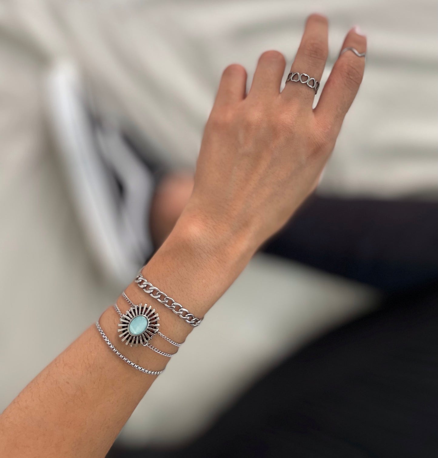 Pulseira peça sol azul Mar com corrente de aço
