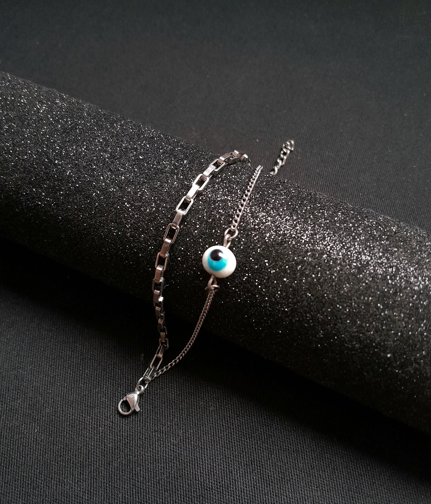 Pulseira Dupla Olho Grego branco com corrente retangular