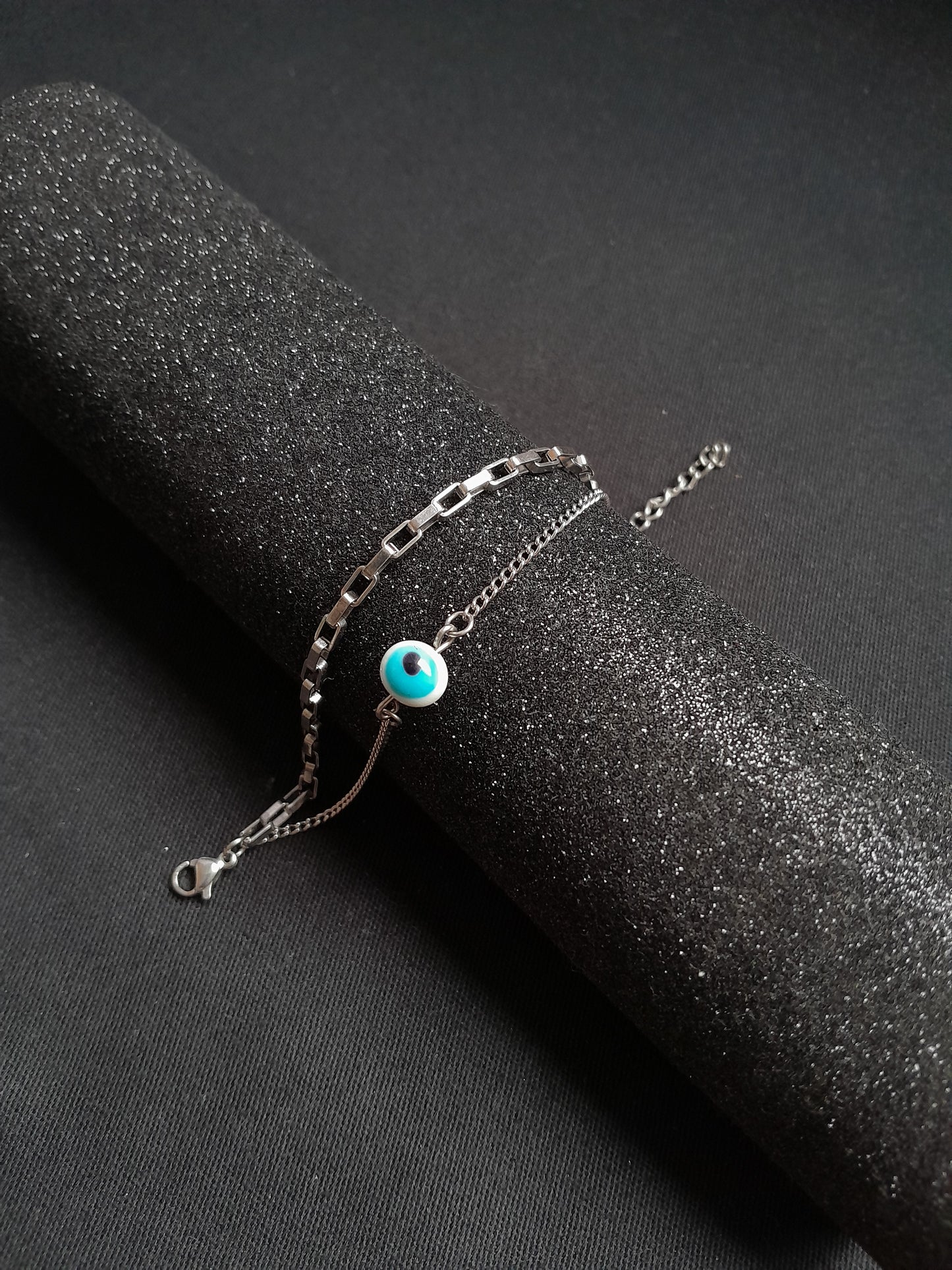 Pulseira Dupla Olho Grego branco com corrente retangular