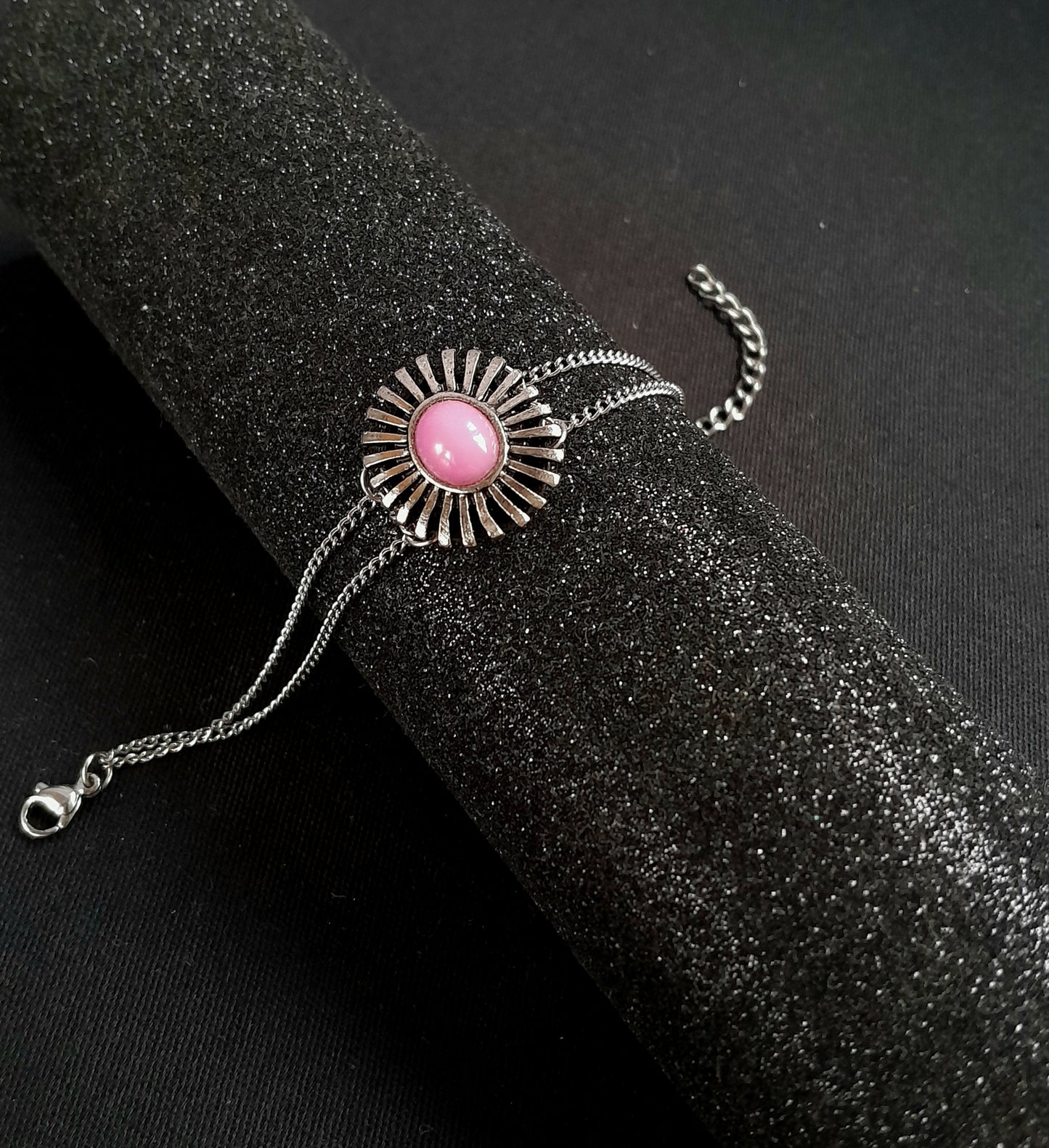 Pulseira peça sol com chaton rosa pink