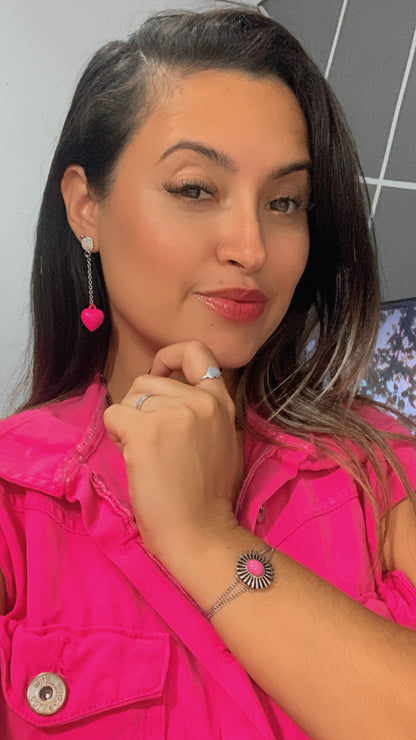 Pulseira peça sol com chaton rosa pink