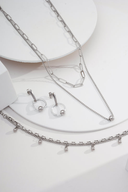 Conjunto Bolinha (Colar Duplo, Brinco e Pulseira Dupla)