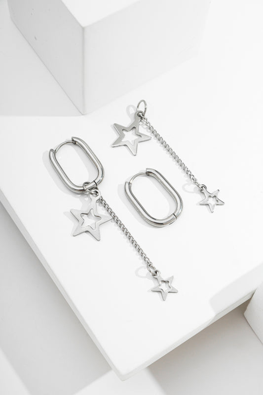 Argola oval 2 em 1 estrelas vazadas